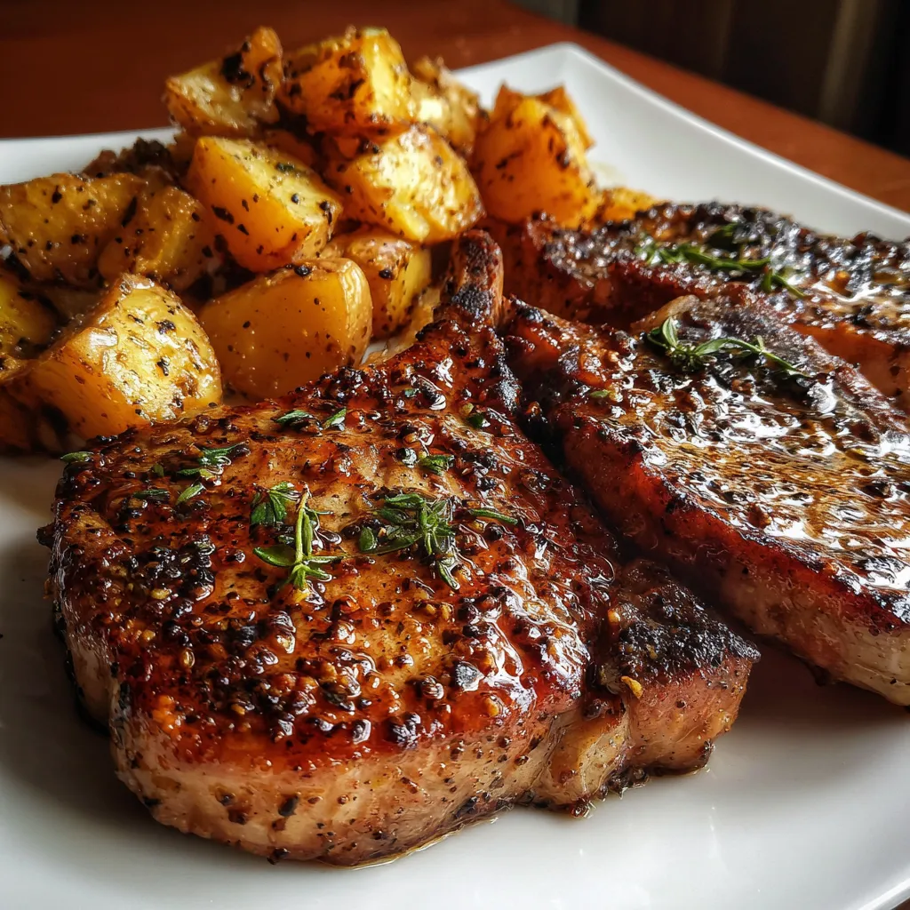 Pan-Seared Pork Chops with Herb-Roasted Potatoes and Garlic Butter - secondary view